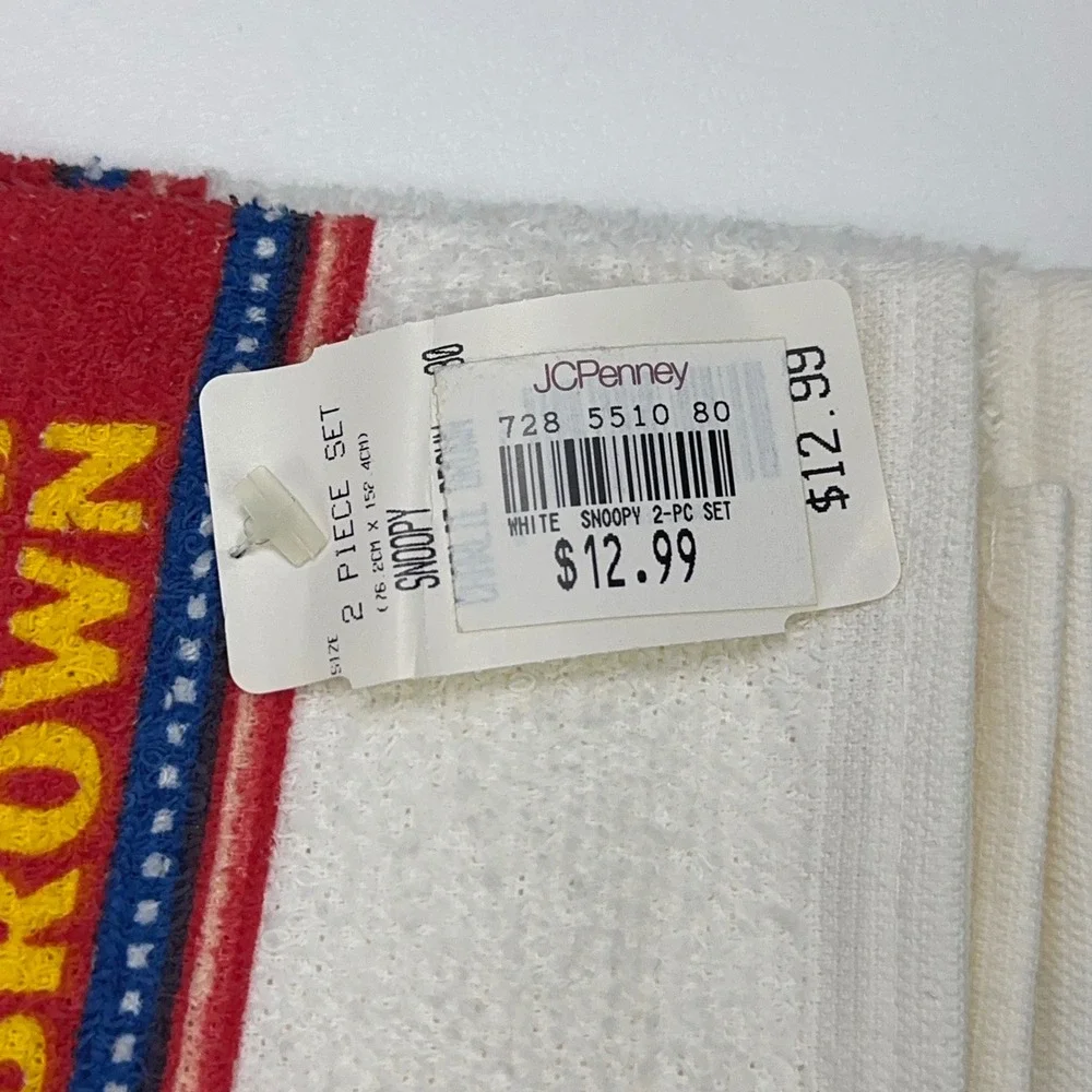 Peanuts Snoopy Charlie Brown 2pc Bath Towel Washcloth Set JCPenney White Aviator